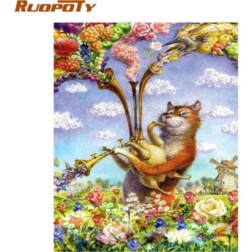 RUOPOTY Frame DIY Painting By Numbers Cat Animals Modern Calligraphy Painting Acrylic Paint On Canvas For Wall Art Picture 40x50