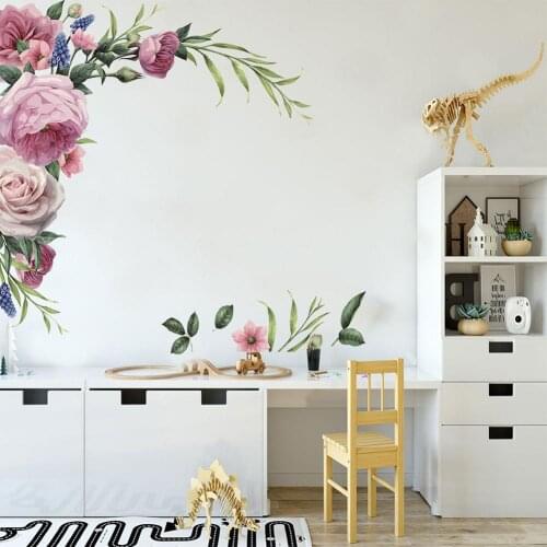 Wall Sticker 2Pcs Peony Rose Flower Self Adhesive Mural Wall Sticker Home Living Room Decal for living room