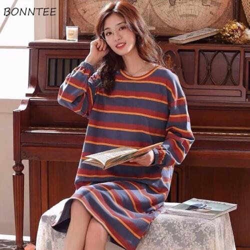 Nightgowns Womens Long Sleeve Autumn Korean Style Loose Casual Daily Elegant Simple Homewear Cute Female Sleepshirts Lazy Trendy
