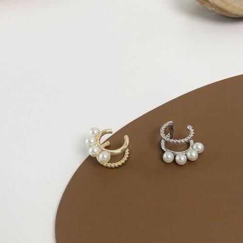 New Women No Pierced Pearl Double-layer Ear Clips Korean Urban Beauty Personality Fashion Ear Bone Clip Sweet Girls Earrings