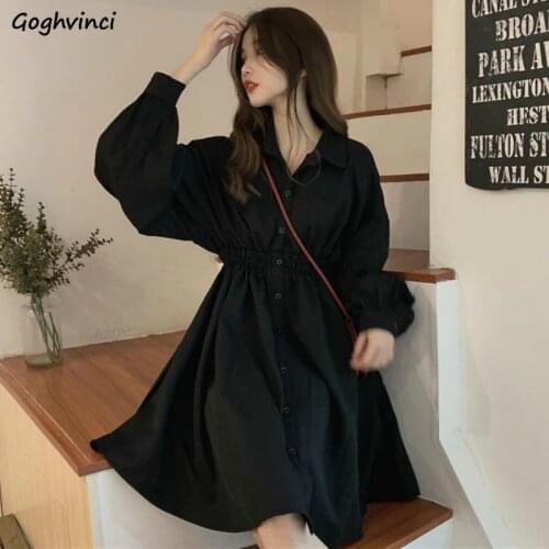 Dress Long Sleeve Preppy Style Solid Sweet Simple Elegant Pleated Stylish New Students Womens Slim Daily Streetwear High Waist