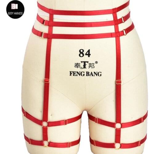 Red Garter Belt Body Harness Pole Dance Wear jartiyer Sexy Leg Harness Gothic Garter Wedding Rave Festival Suspender Belt