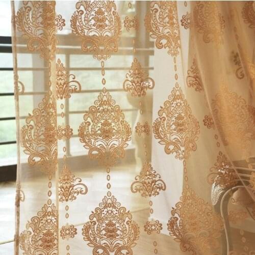 Luxury Palace Embroidered Floral Sheer Curtains for Living Room Bedroom Tulle Yarn Jacquard Door Window Curtain for Home Decor