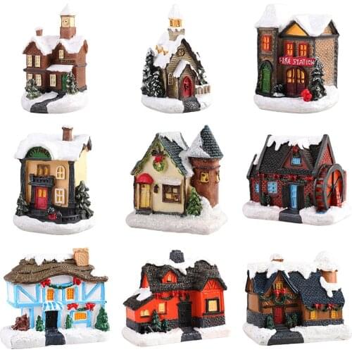 Christmas Scene House LED Light Village Farmhouse Set Home Decoration Gift Miniature Merry Christmas Ornaments For Home Decor