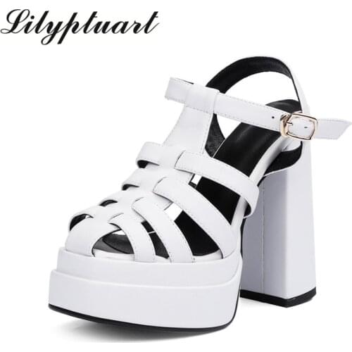 Women Summer Shoes Fish Mouth Platform Thick High Heels Buckle Sandals Brand Women Shoes Party Sandals Sexy High Heels Footstep