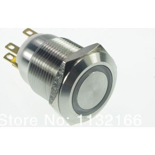 19mm LED Color Blue Stainless Steel Ring illuminated Maintained/Latching Push Button Switch 1NO 1NC Pin Terminal Waterproof