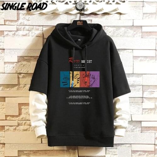 SingleRoad Mens Hoodies Men 2021 Spring Patchwork Naruto Anime Sweatshirt Japanese Streetwear Harajuku Hip Hop Black Hoodie Men