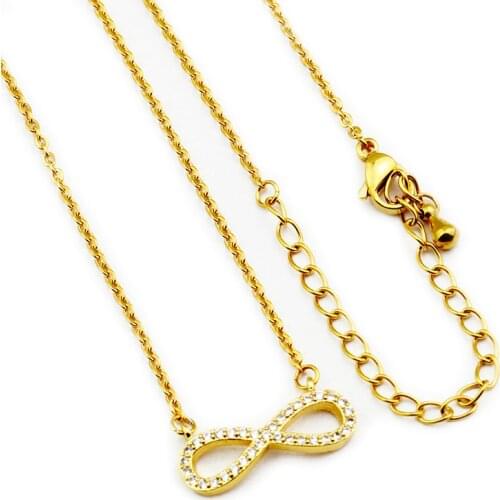 Eternal Friendship Crystal Infinity Necklace Gold Color Lucky Number 8 Endless CZ Necklaces Pendants For Women Geometric Jewelry