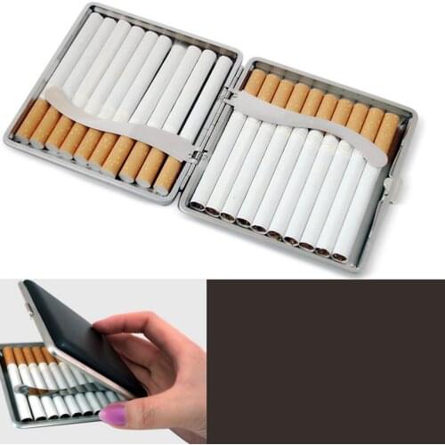 High Quality Metal Frame Black Faux Leather Cigarette Storage Case Box Container for Lighter Holds 84mm cigarettes Cases