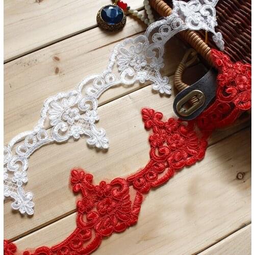 Top quality 3Yards/Lot European style upscale off white/Red car bone lace headdress wedding accessories handmade applique SC714