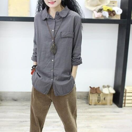 Cotton Linen Women Shirts Summer Vintage Design 2021 Solid Turn-Down Collar Pocket Straight Casual All Match Female Outwear Tops