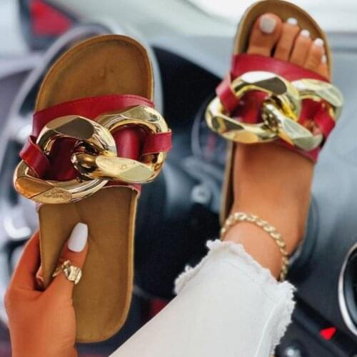 2021 Summer New Womens Sandals Muller Shoes Exaggerated Metal Thick Chain Lazy Shoes Personality Soft Fashion Hot Sale