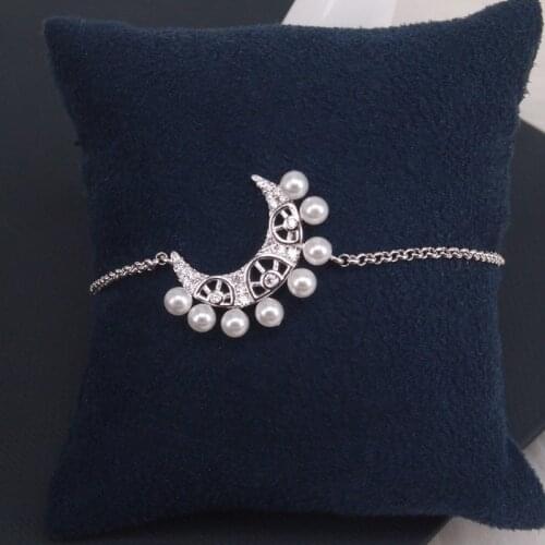 Fashion Girl Silver Color Star Moon Pearl Bracelet Elegant Zircon Wedding Bracelets For Women Zk40