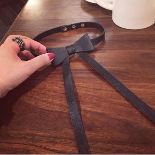 2016 New Leather Bow Knot Necklace Collar Fashion Punk Bow Tie Neckcloth Clothing Accessories For Women collier femme