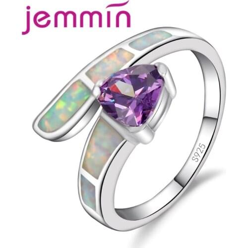 New Arrival Irregular Fire Opal Ring with Purple Clear AAA CZ Crystal Fine 925 Sterling Silver Jewelry Women Finger Ring