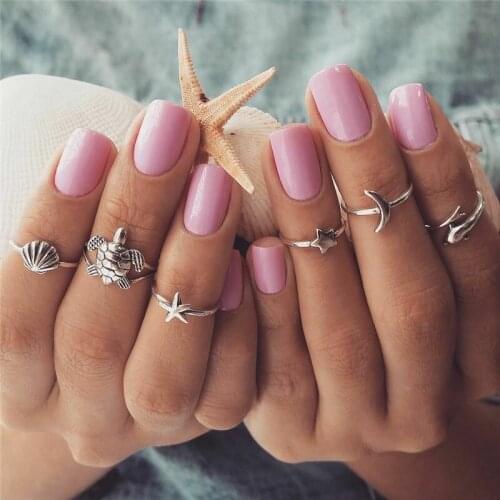 6 Pcs/Set Vintage Turtle Moon Stars Shell Dolphin Joint Ring Bohemian Beach Ring Set Jewelry Accessories
