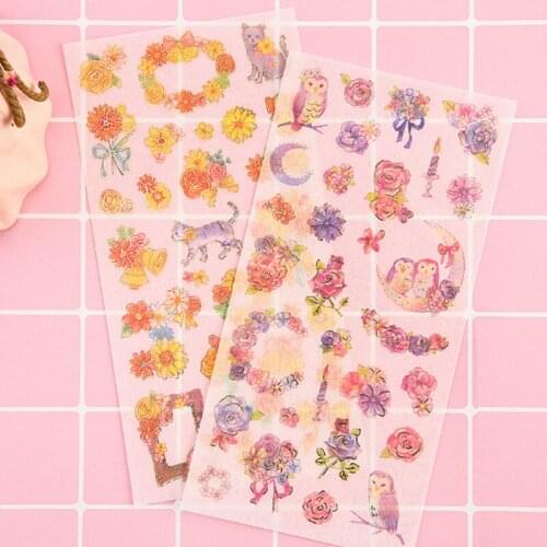 10packs/lot New Cute Cat Flowers Stickers Diary Sticker Scrapbook Decoration Stationery Stickers Wholesale