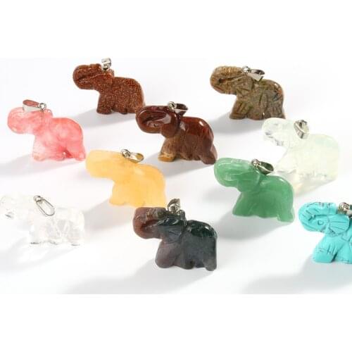 11*44mm Elephant Shape Turquoise Aventurine Natural Stone Pendants Charms For Necklaces Making Wholesale Mixed Material Charms