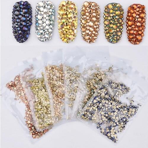 1440pc/bag Nail Micro Crystal Rhinestone Mixed-Size 5mm 4mm 3mm Crystal Strass Stone AB White Silver Gold Nail Crystal Art Decor