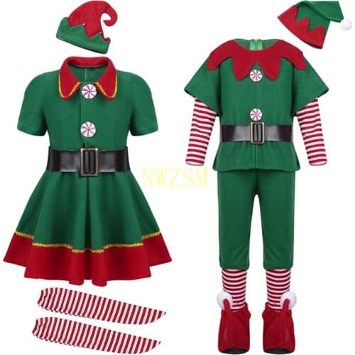 2020 green Elf Girls christmas Costume Festival Santa Clause for Girls New Year chilren clothing Fancy Dress Xmas Party Dress