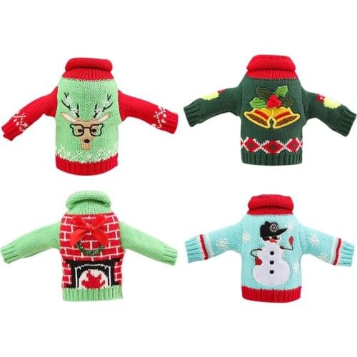 4 Pcs Christmas Wine Bottle Cover, Reusable Wine Bottle Dress Sweater for Holiday Party Xmas Table Home Decoration