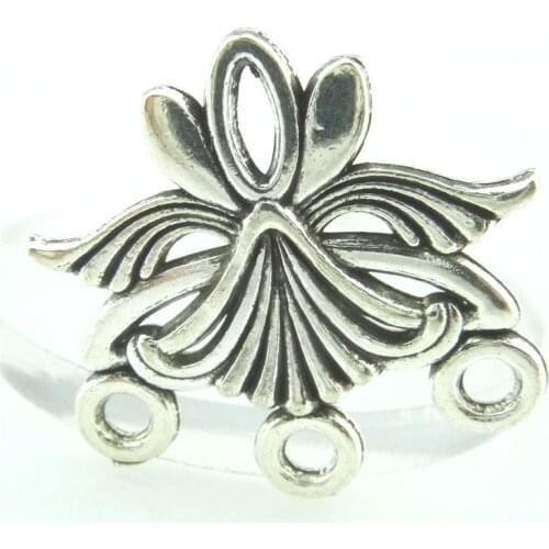 5pcs Antique Silver 28*27mm Flower Connector Charms Pendant For Jewelry Making Bracelet Vintage Accessories