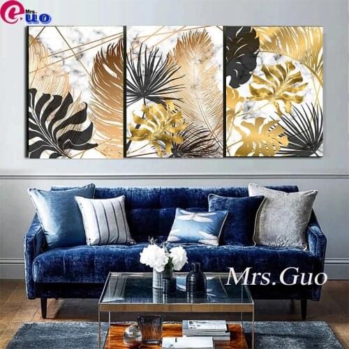 DIY 5D Diamond Painting Nordic Style Plant Golden Leaves Full Drill Diamond Embroidery Rhinestones Cross Stitch Kits Home Decor