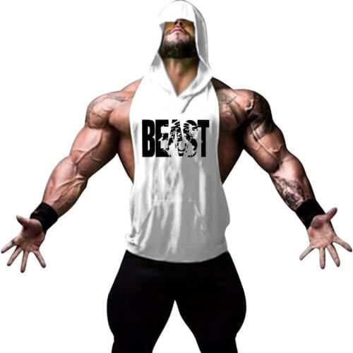 Brand Gym Clothing Fitness Men Cotton Tanktop with hooded Mens Bodybuilding Stringers Tank Tops workout Singlet Sleeveless Shirt