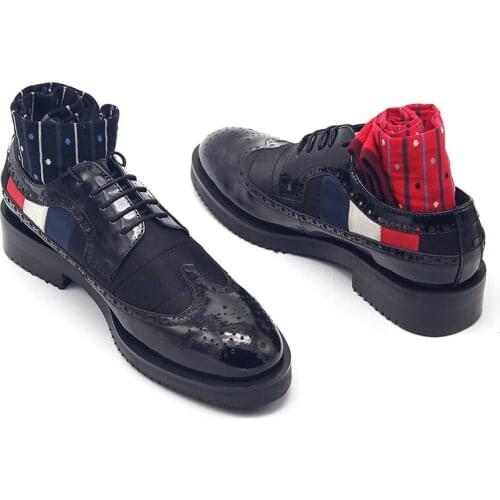 Brogue Shoes Thick Sole Cowhide Handmade Carved Leather Shoes Men British Style Black Dress Lace Up Business Shoes Male Oxfords