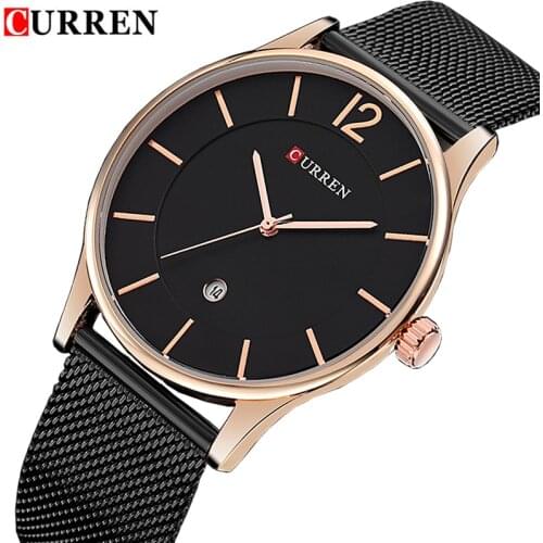 CURREN Top Luxury Watch Men Brand Mens Watches Ultra Thin Stainless Steel Mesh Band Quartz Wristwatch Fashion casual watches