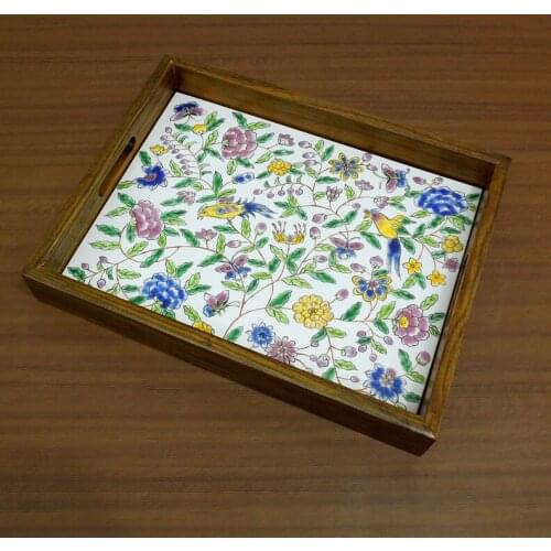 Solid wood tea set tea tray European water cup wooden tray hand-painted ceramic rectangular plate plate