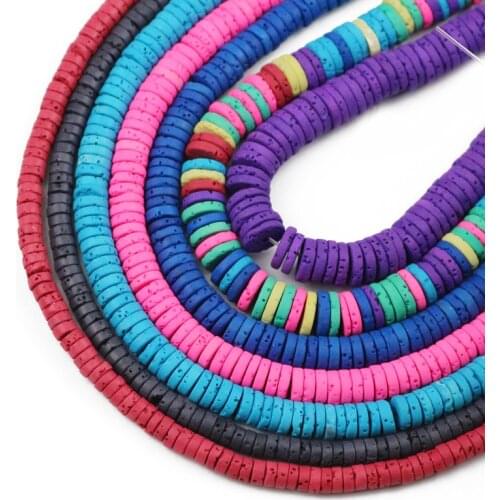 Black Pink,Red,Blue, Volcanics Lava Natural Stone 4/6/8MM Flat Round Coins Spacers Loose Beads For Jewelry Making DIY Bohemian
