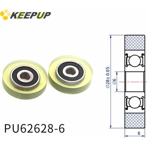 Diameter 28mm, PU polyurethane bearing ,Rubber coated soft pulley/Roller ,width 6mm