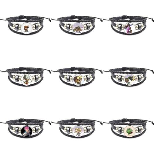 EJ Glaze Game Character For Girls Best Gift Harajuku Jewelry With Glass Cabochon Black Leather Bracelet Bangle