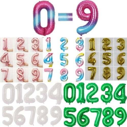 16 / 32inch 1Pcs Foil Balloon Number 0 1 2 3 4 5 6 7 8 9 Boys Girls Birthday Party Pink Blue Balloons Party Supply