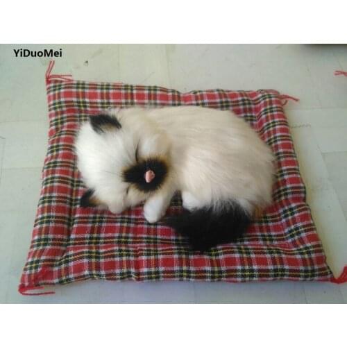 Artificial cat polylene&furs black mouth white sleeping cat 13x10cm handicraft Figurines prop,home decoration toy gift a1009