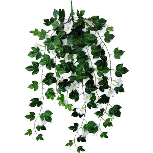 1Pc Artificial Morning Glory Vine Hanging Wall Plant Garland Fake Garden Wall Fence Window Greenery Leaf Artificial Plants Decor