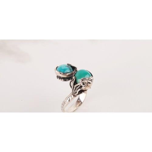 UM US JEWELRY Turquoise Stone Rhodium Plated 925 Sterling Silver Women 'S Ring