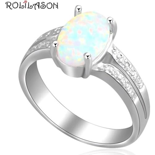 Beautiful Oval style design White fire Opal silver plated stamp Rings jewelry USA size #6.75 #8 OR407