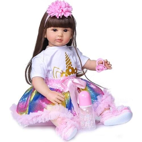 60cm Big bebe Reborn Toddler Doll Toy Lifelike Vinyl Princess Baby With Unicorn Cloth Body Alive Girl Birthday Gift