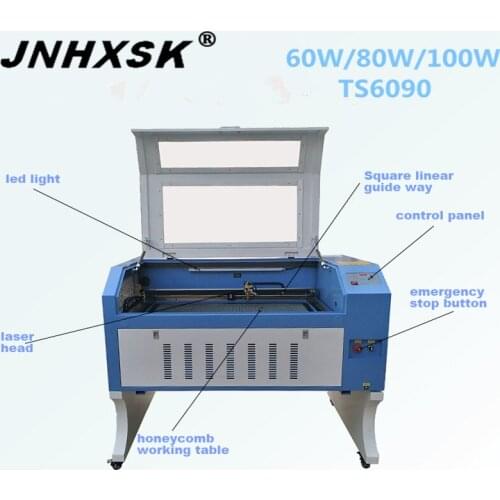 JNHXSK TS6090 laser engraver 60w/80w/100w reci M2 with high quality sealed CO2 glass laser tube desktop laser cutting machine