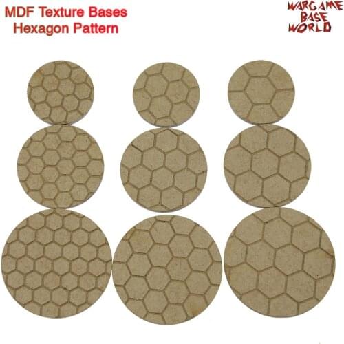 MDF Texutre Bases - 25mm - 40mm Round Hexagon Texture bases- Basing Laser Cut Wargames wood