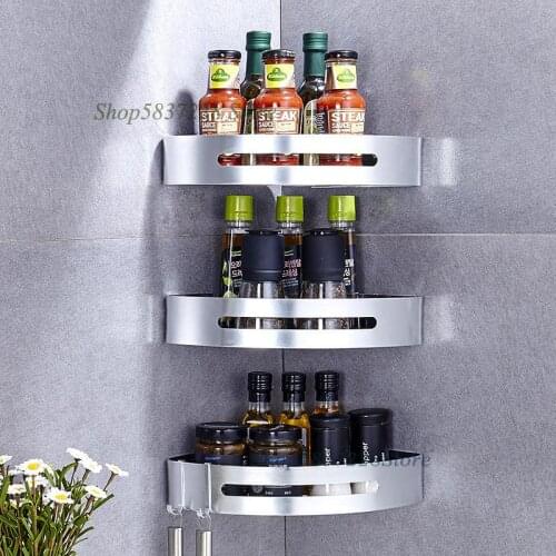 Kitchen spice rack wall-mounted non-perforated household corner oil, salt, sauce and vinegar storage wall tripod
