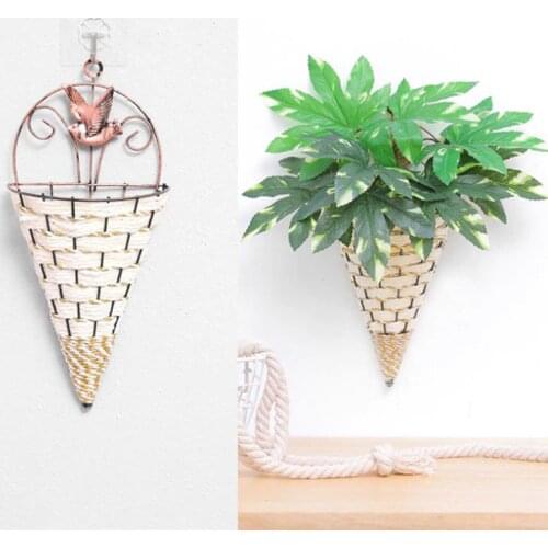 Natural Wicker Flower Basket Vase Rattan Wall Hanging Pot Planter Rattan Vase Basket Decor