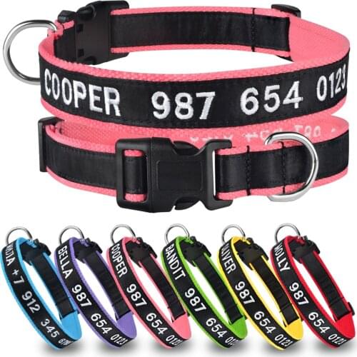 Nylon Embroidered Custom Personalized Dog Collar Pure cotton Pet Collars Adjustable Puppy Nameplate ID Collar Small Medium Large
