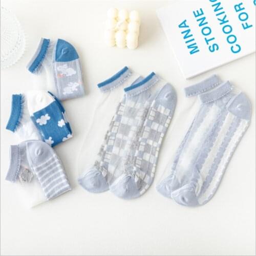 New Product Light Blue Glass Silk Stockings Women Thin Stockings Korean Card Silk Socks Transparent Colored Cotton Socks