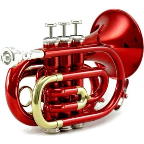 Professional Pocket Trumpet Tone Flat B Bb Brass Wind Instrument with Mouthpiece Gloves Cloth Brush Grease Hard Case