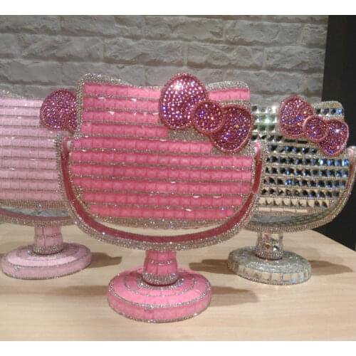Pink Handmade Diamond Kitty Mirror Bling Bling Home Car Decor Dressing Table Cute Makeup Decor Home Decoration Accessories