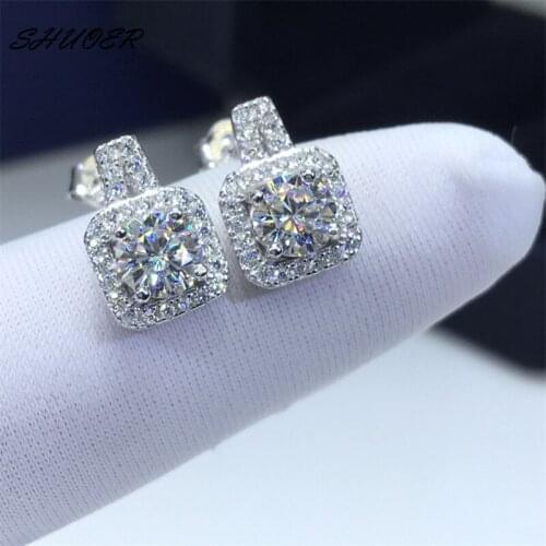 Classic 925 Sterling Silver Brilliant Cut 0.5 Carat Pass Diamond Test D Color Moissanite Square Shape Stud Earrings Fine Jewelry