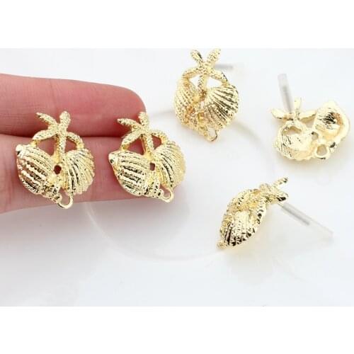 Zinc Alloy Golden Conch Starfish Shell Earrings Connector Linkers 6pcs For DIY Beach Drop Earrings Jewelry Making Accessories